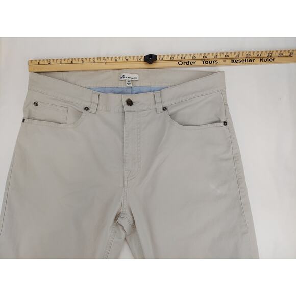 Peter Millar Soft Touch Twill 5-Pocket Light Gray Chino Pant Me0B47 Size 36x27 - Picture 4 of 12
